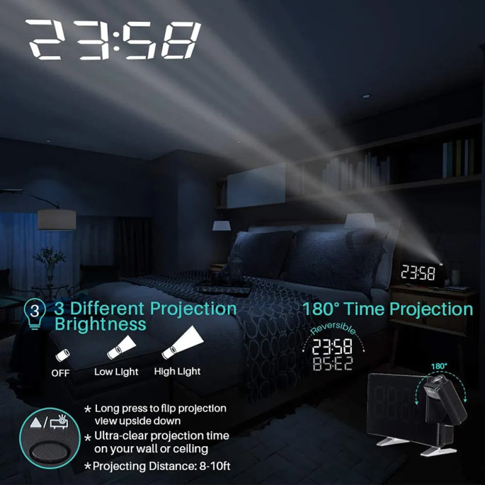 Vibe Geeks Projector FM Radio LED Display Alarm Clock