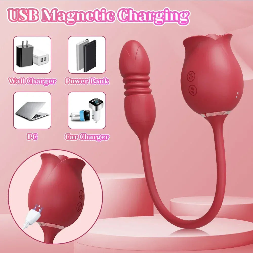3-in-1 Rose Dildo Vibrator for Women