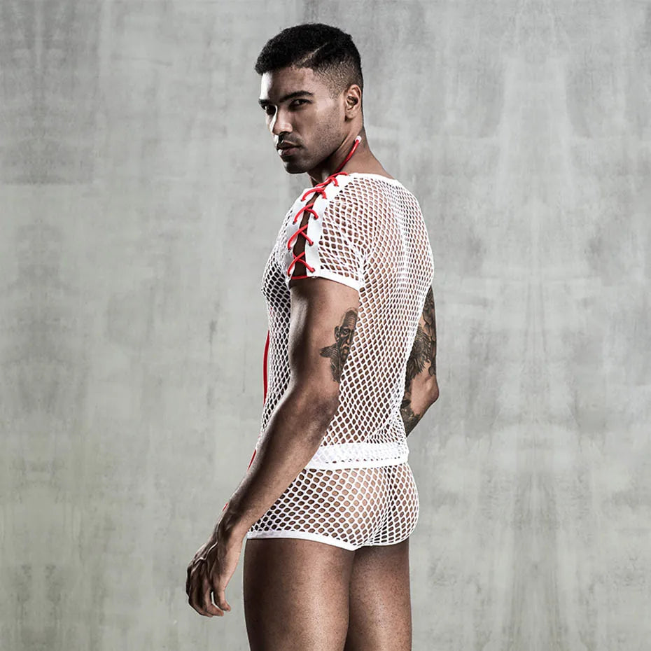 Men Alluring Doctor Uniform Mesh Lingerie Set Role Play