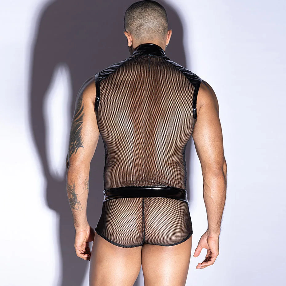 Men Leather Top & Pant Set 2 Piece Alluring Lingerie