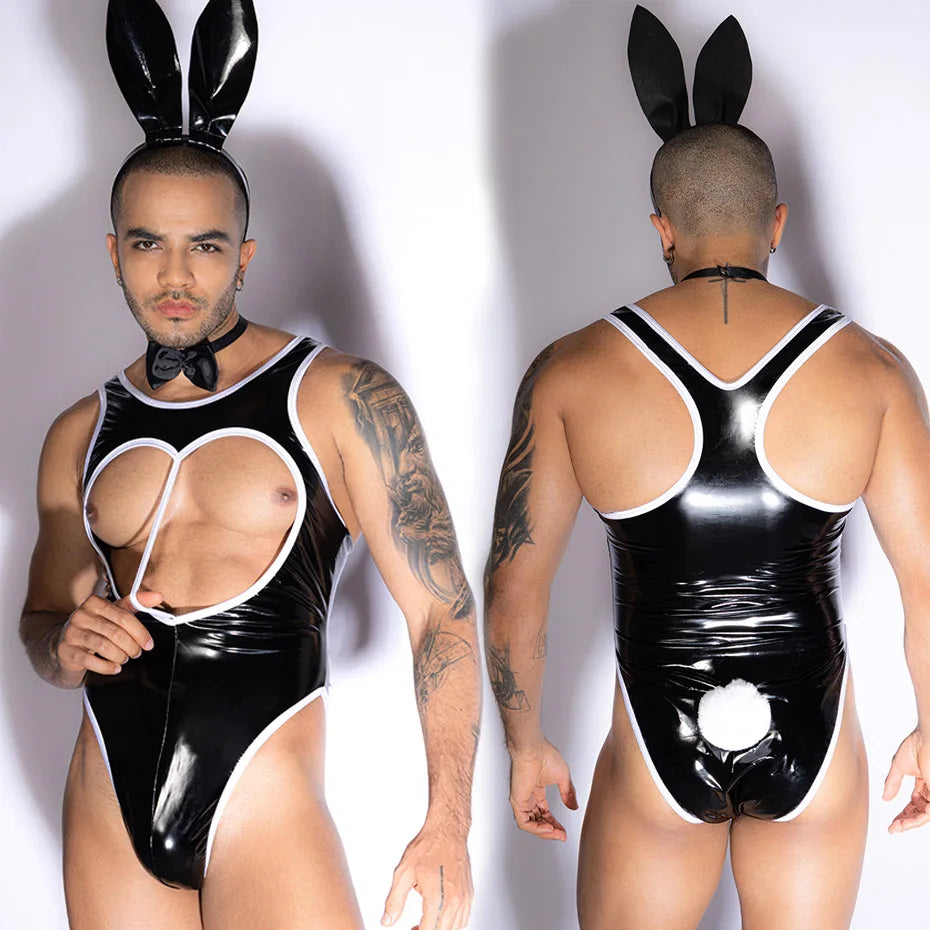 Alluring Waiter Cosplay Lingerie Men Halter Bodysuit