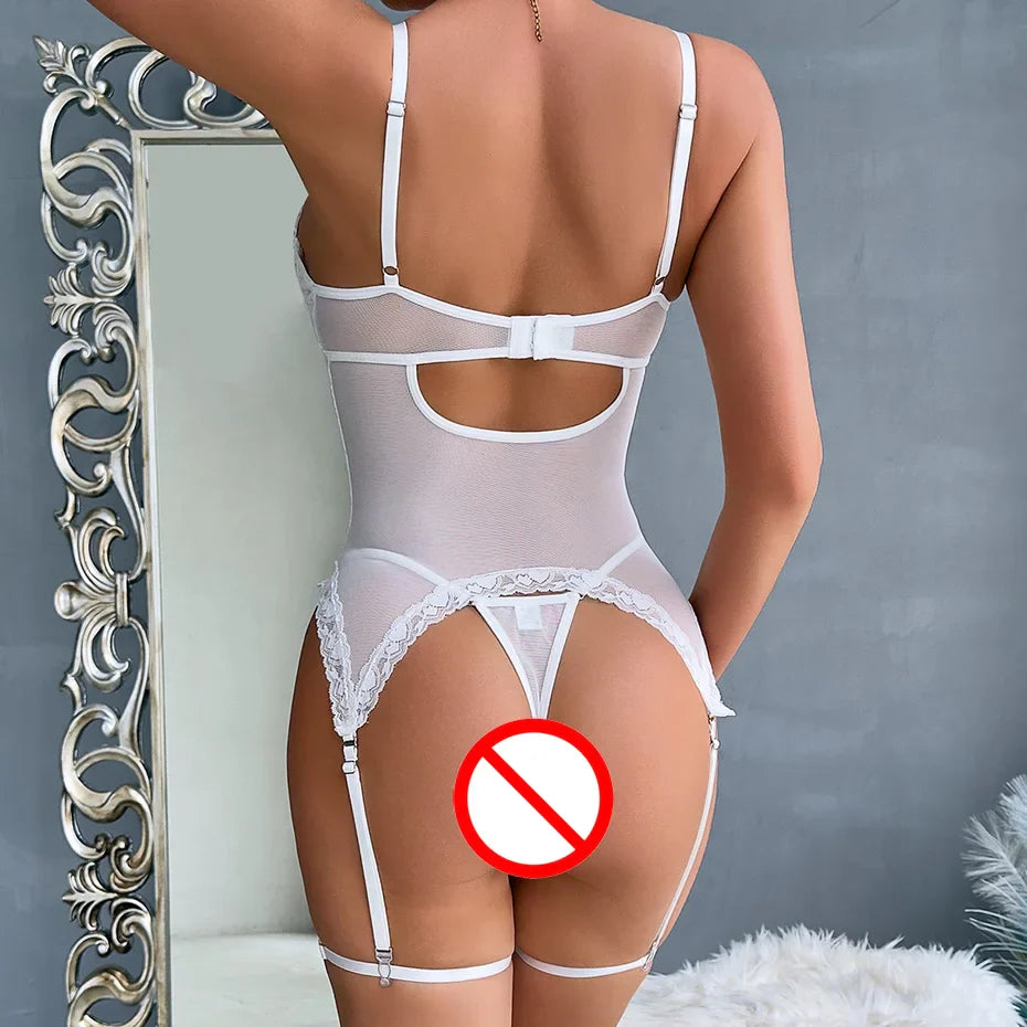 Alluring Lace Bondage Body Underwear Set Women Nightgown