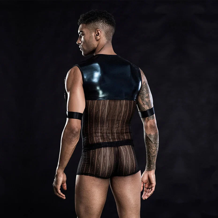 Alluring Waiter Uniform Cosplay Lingerie Set Black Leather