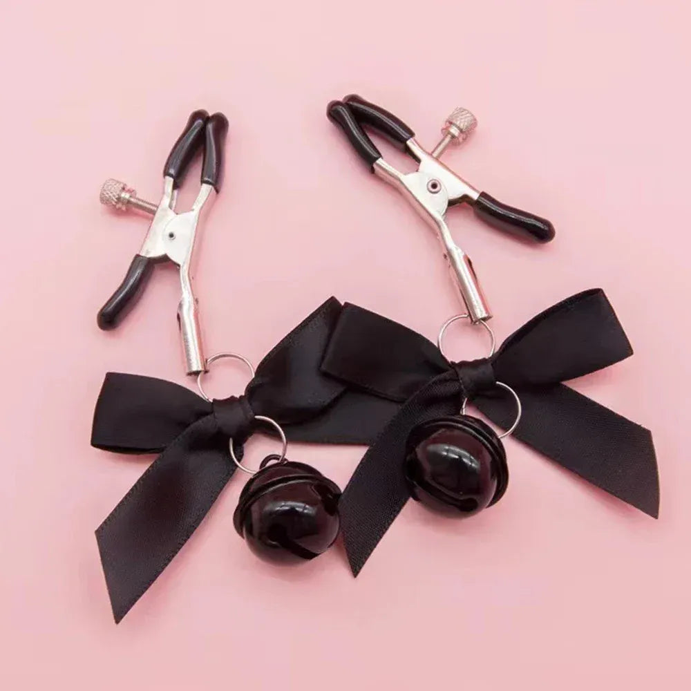 Adjustable Bow Nipple Clamps With Bells Adult Sex Toys