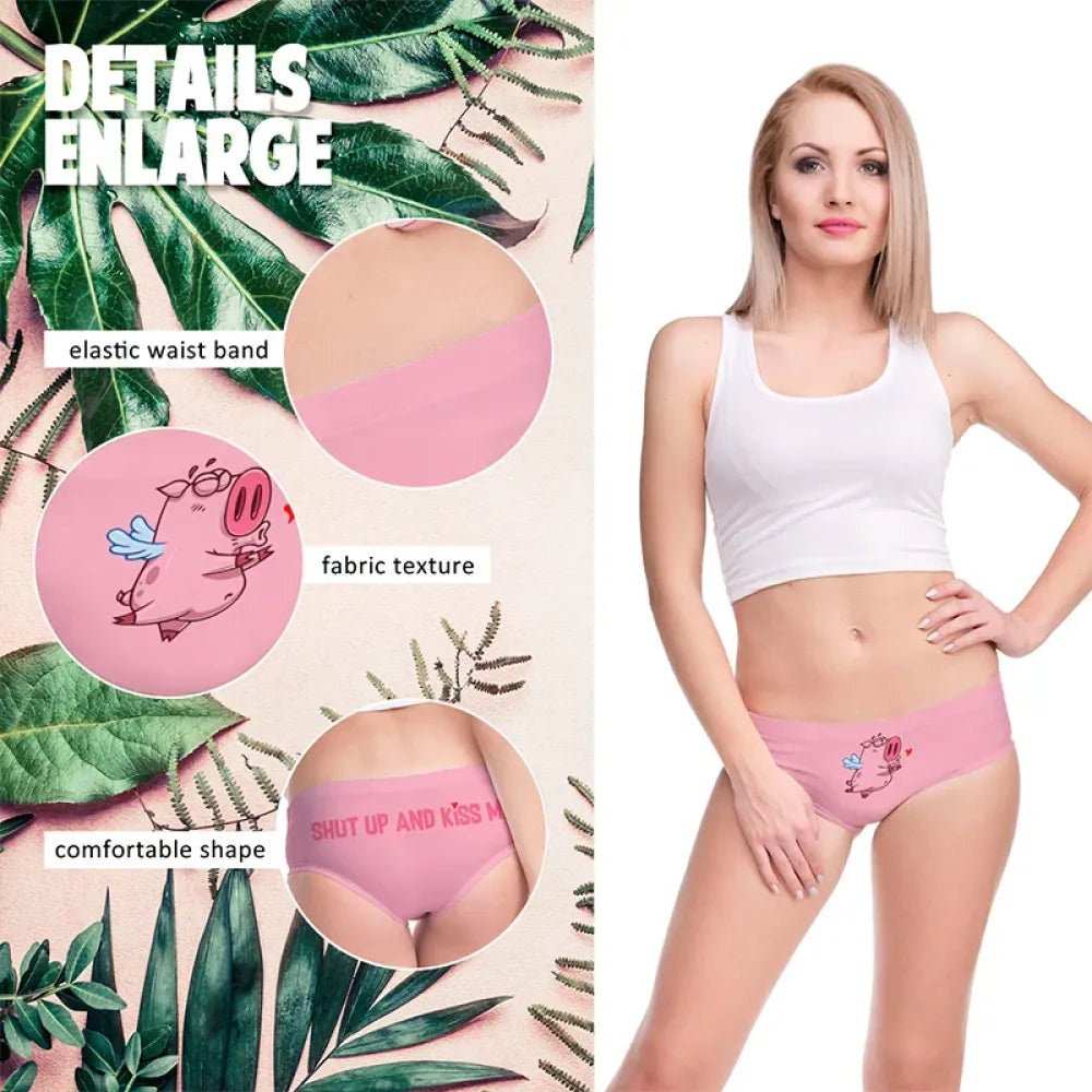 DeanFire Shut Up Kiss Me Cartoon Print Ladies Panties Super