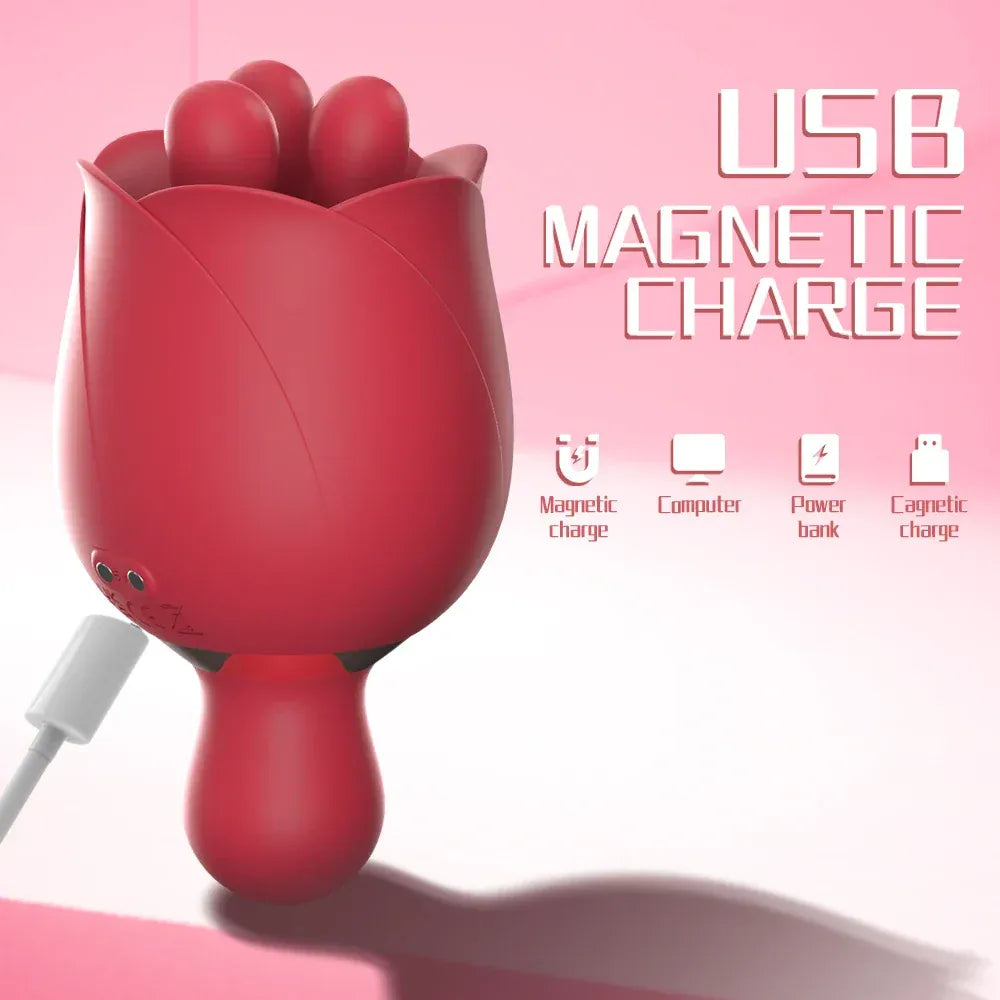 Rose Clit Stimulator 2 In 1 Oral Nipple Massager